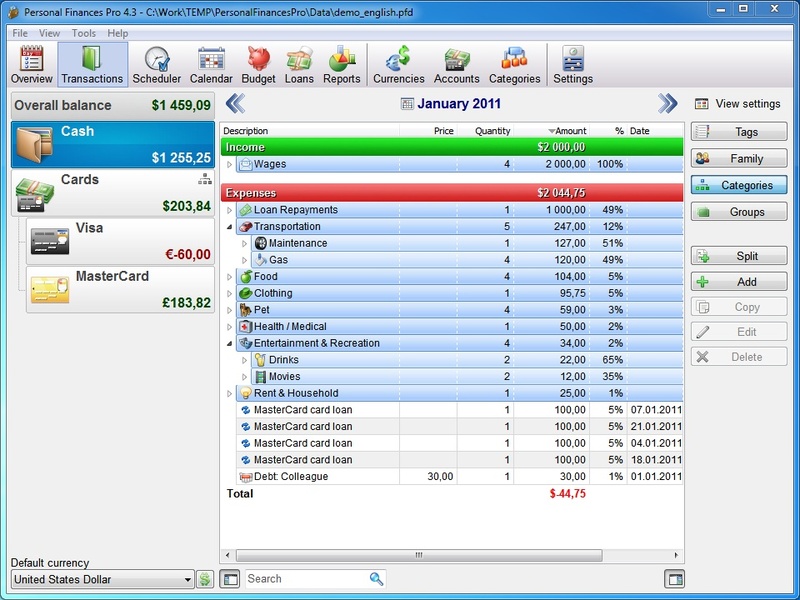 Personal Finances Lite Screenshot